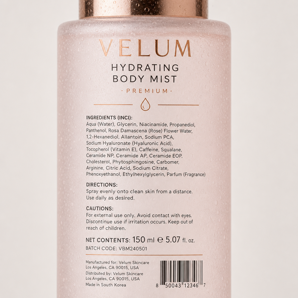 Hydrating Body Mist - Label detail view