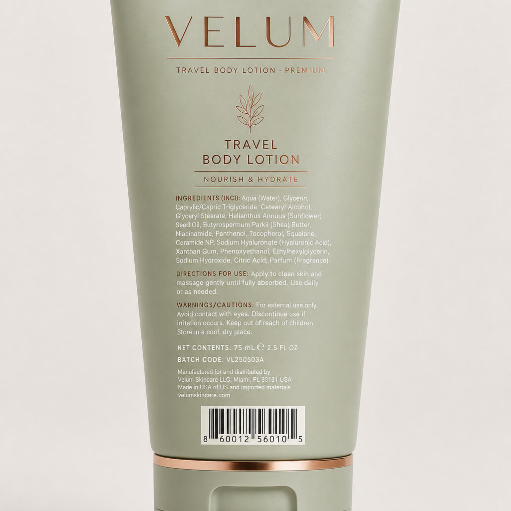 Travel Body Lotion - Label detail view