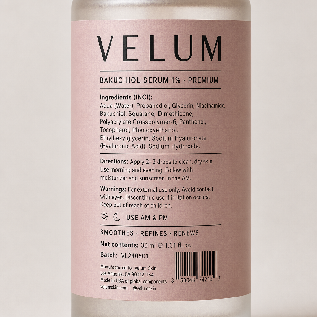 Bakuchiol Serum 1% - Label detail view